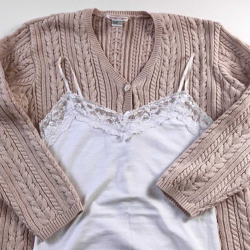 NWOT Cable Knit V-Neck Cardigan (FREE CAMI)